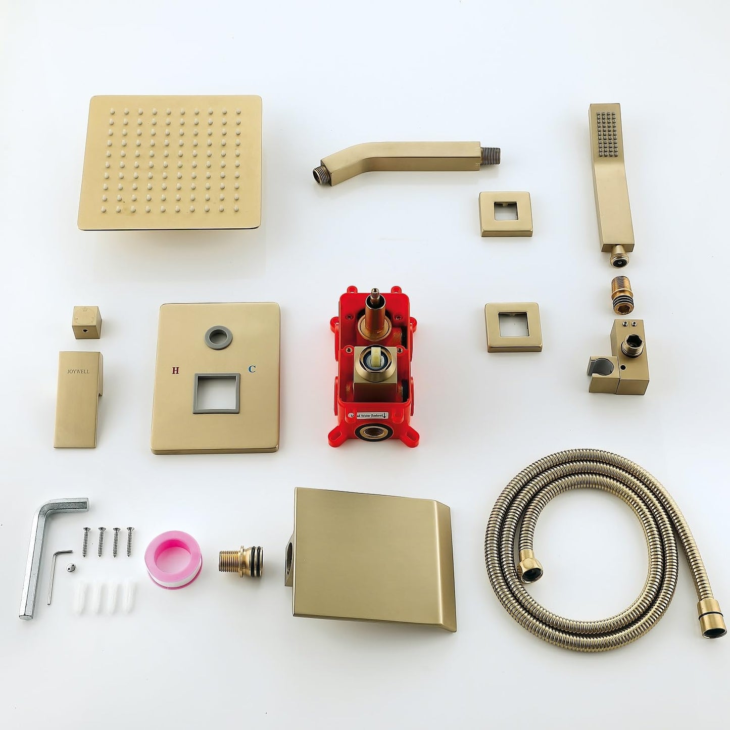 Elevate Your Bathroom Experience with the Complete Brushed Gold Bathtub Shower Faucet Set, Featuring an 8-Inch Shower Head and Handheld Spray