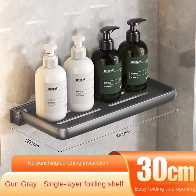 Stylish Aluminium Bathroom Shelf - Foldable Vanity Organiser with No-Hole Installation