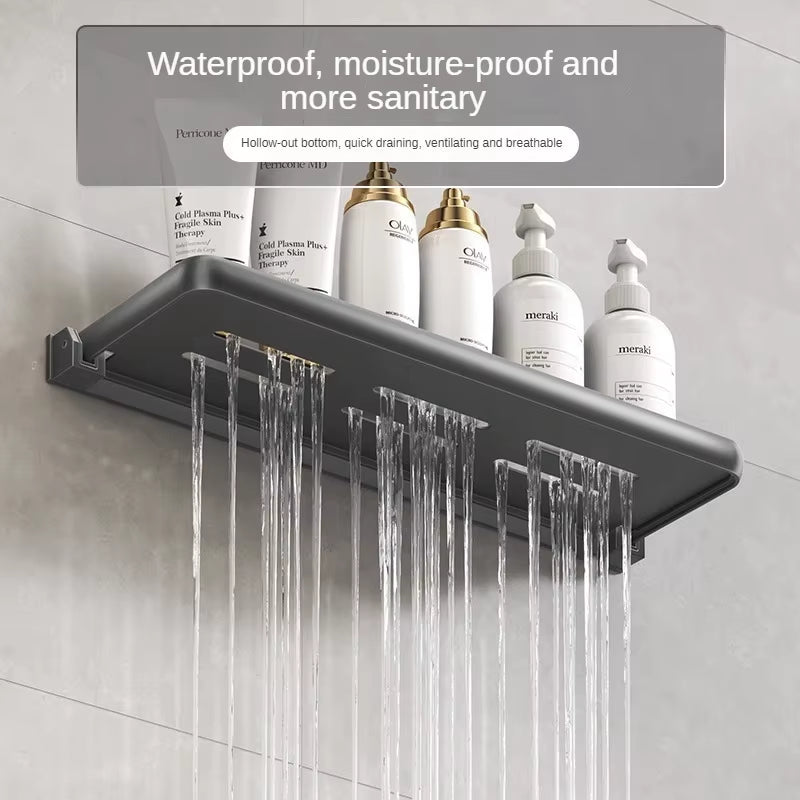 Stylish Aluminium Bathroom Shelf - Foldable Vanity Organiser with No-Hole Installation