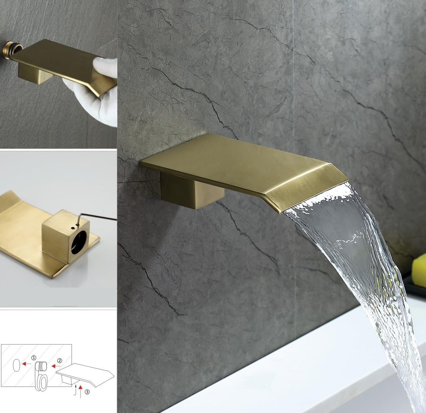 Elevate Your Bathroom Experience with the Complete Brushed Gold Bathtub Shower Faucet Set, Featuring an 8-Inch Shower Head and Handheld Spray