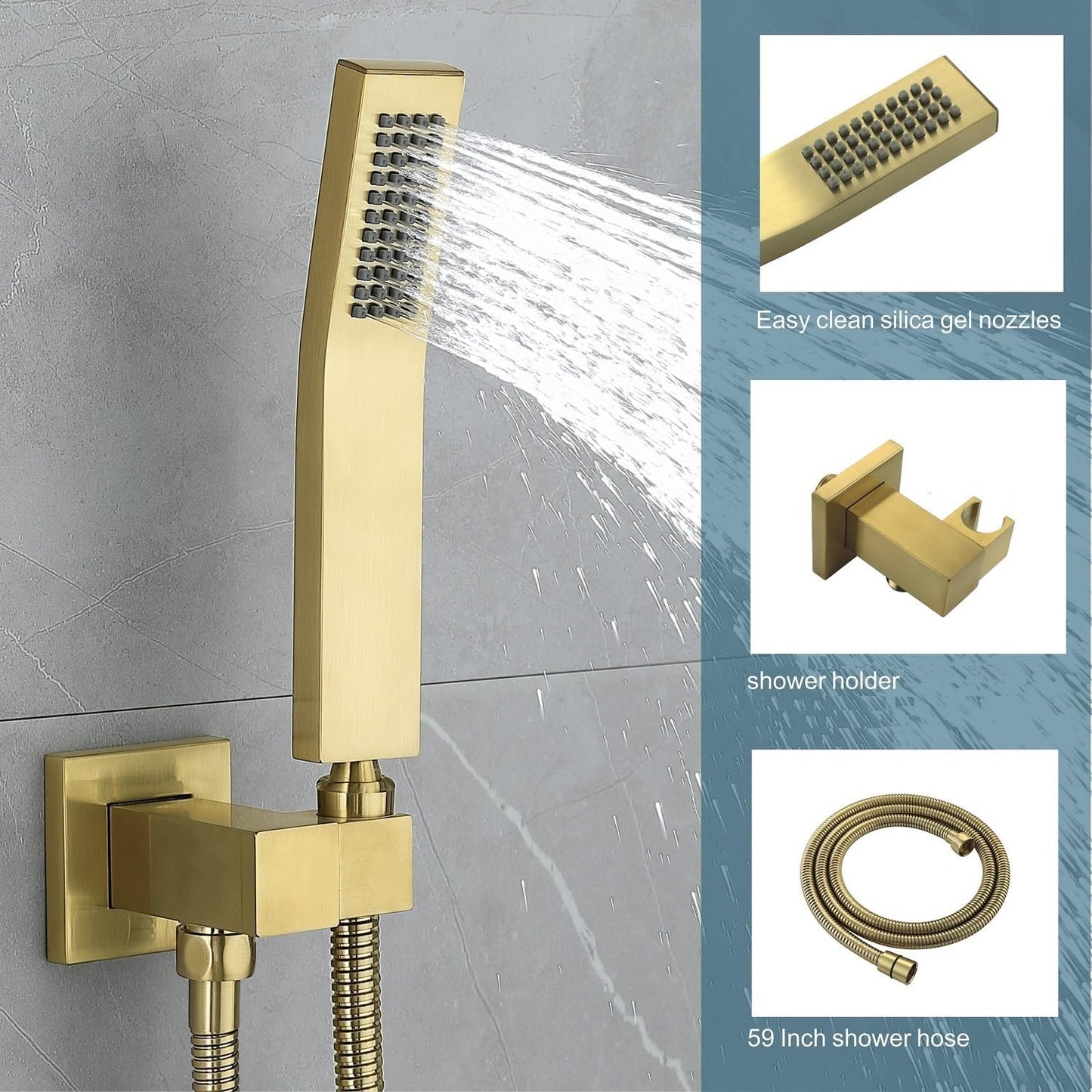 Elevate Your Bathroom Experience with the Complete Brushed Gold Bathtub Shower Faucet Set, Featuring an 8-Inch Shower Head and Handheld Spray