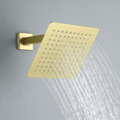 Elevate Your Bathroom Experience with the Complete Brushed Gold Bathtub Shower Faucet Set, Featuring an 8-Inch Shower Head and Handheld Spray