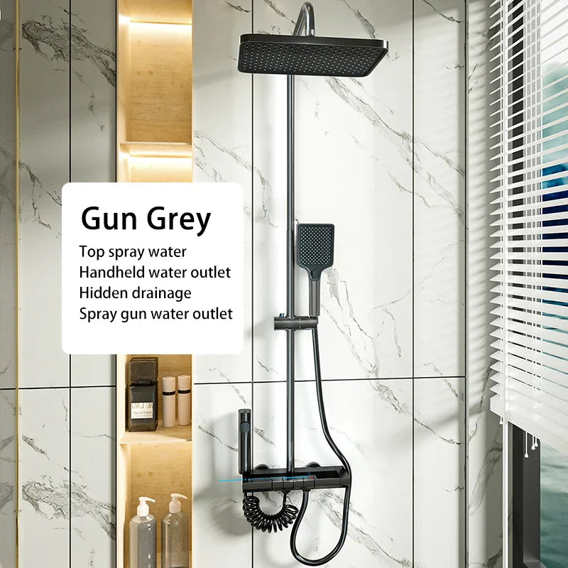 Elevate Your Bathroom Experience with the Piano Button Ambient Light Digital Shower System - Rain Faucets Set
