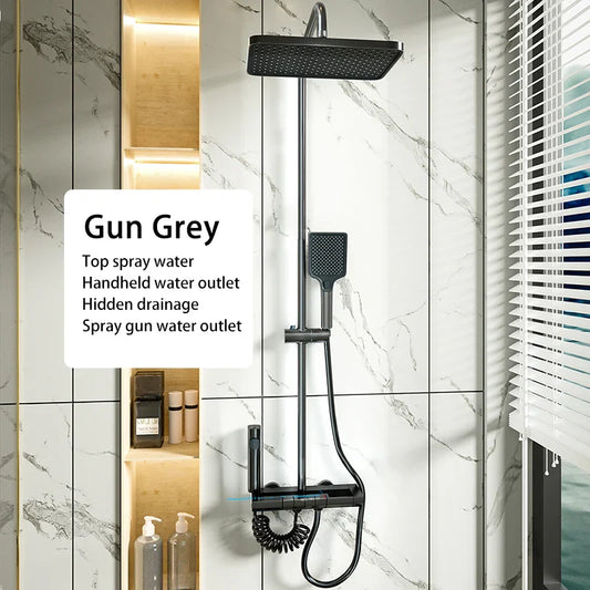 Elevate Your Bathroom Experience with the Piano Button Ambient Light Digital Shower System - Rain Faucets Set