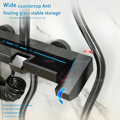 Elevate Your Bathroom Experience with the Piano Button Ambient Light Digital Shower System - Rain Faucets Set