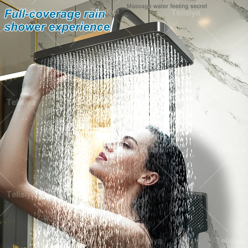 Elevate Your Bathroom Experience with the Piano Button Ambient Light Digital Shower System - Rain Faucets Set