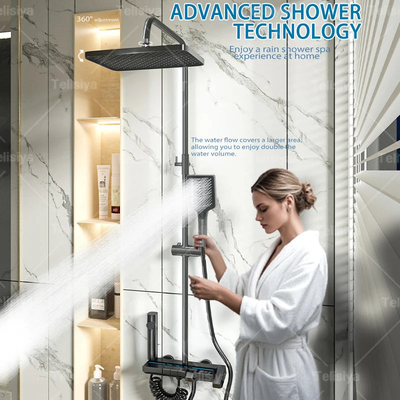 Elevate Your Bathroom Experience with the Piano Button Ambient Light Digital Shower System - Rain Faucets Set