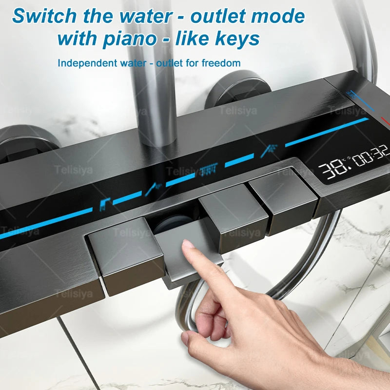 Elevate Your Bathroom Experience with the Piano Button Ambient Light Digital Shower System - Rain Faucets Set