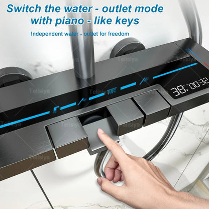 Elevate Your Bathroom Experience with the Piano Button Ambient Light Digital Shower System - Rain Faucets Set