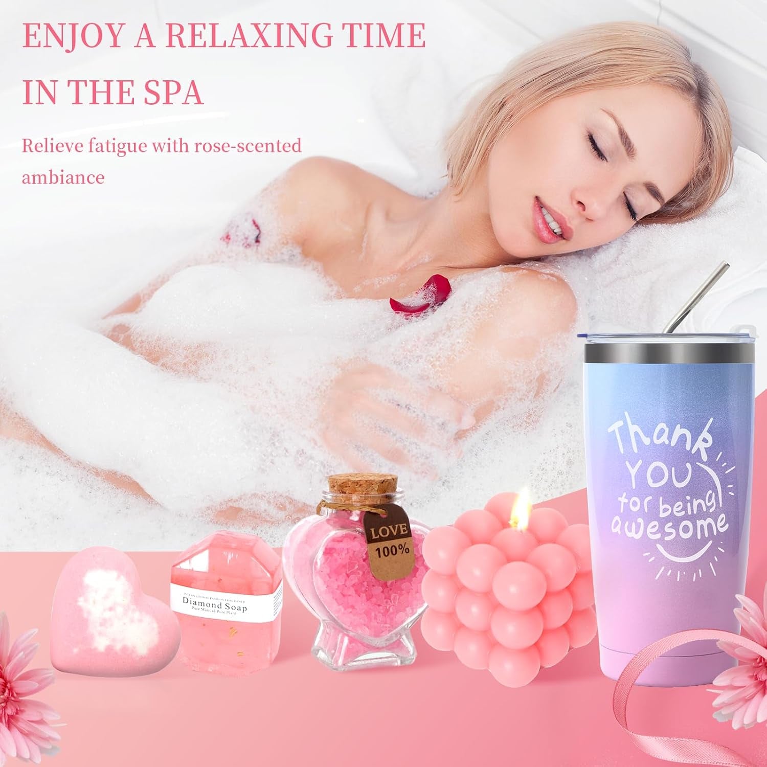 Deluxe Pink Spa Gift Basket for Women - Perfect Birthday, Get Well Soon, and Holiday Gift