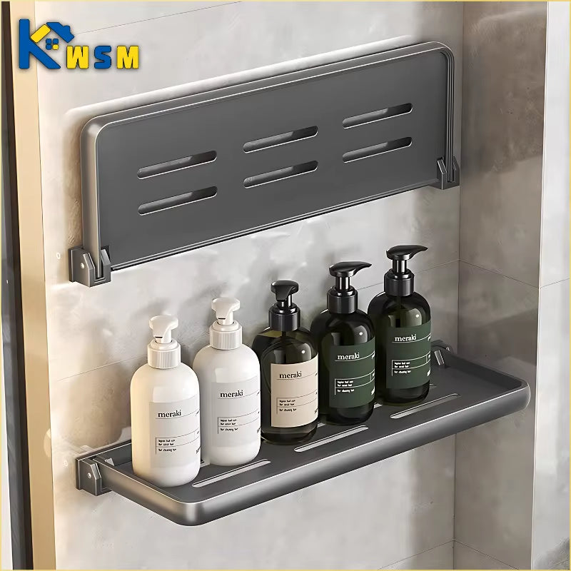 Stylish Aluminium Bathroom Shelf - Foldable Vanity Organiser with No-Hole Installation