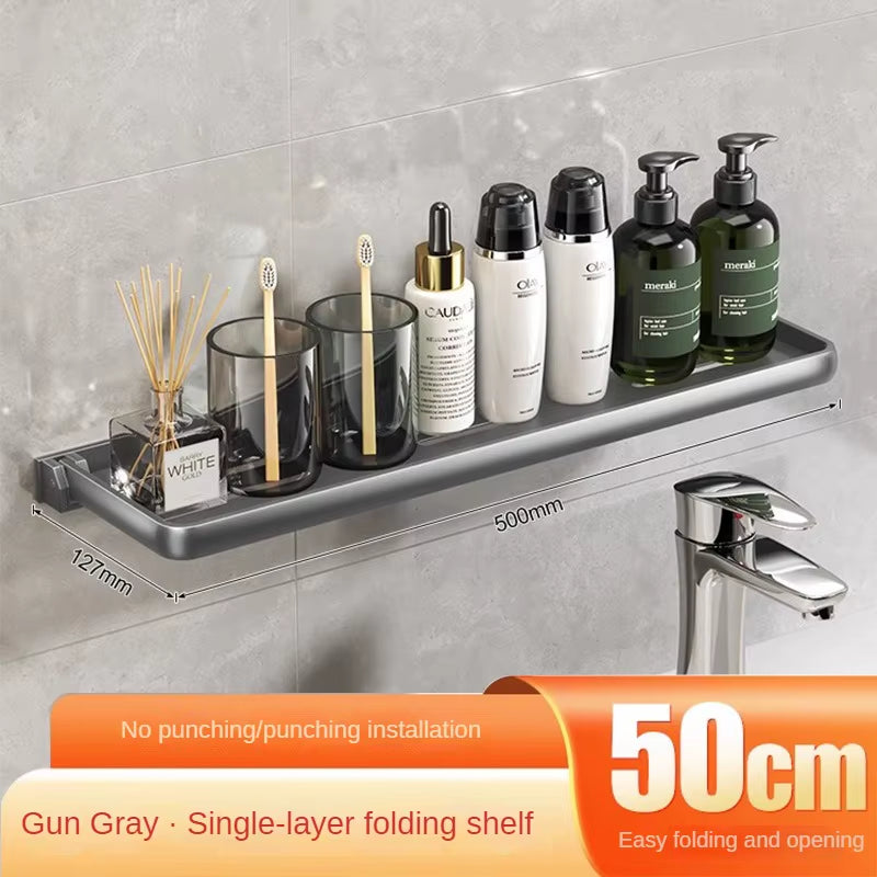 Stylish Aluminium Bathroom Shelf - Foldable Vanity Organiser with No-Hole Installation