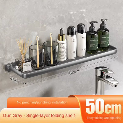 Stylish Aluminium Bathroom Shelf - Foldable Vanity Organiser with No-Hole Installation