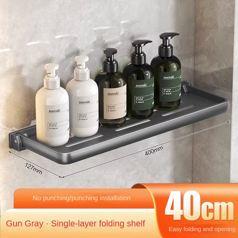 Stylish Aluminium Bathroom Shelf - Foldable Vanity Organiser with No-Hole Installation